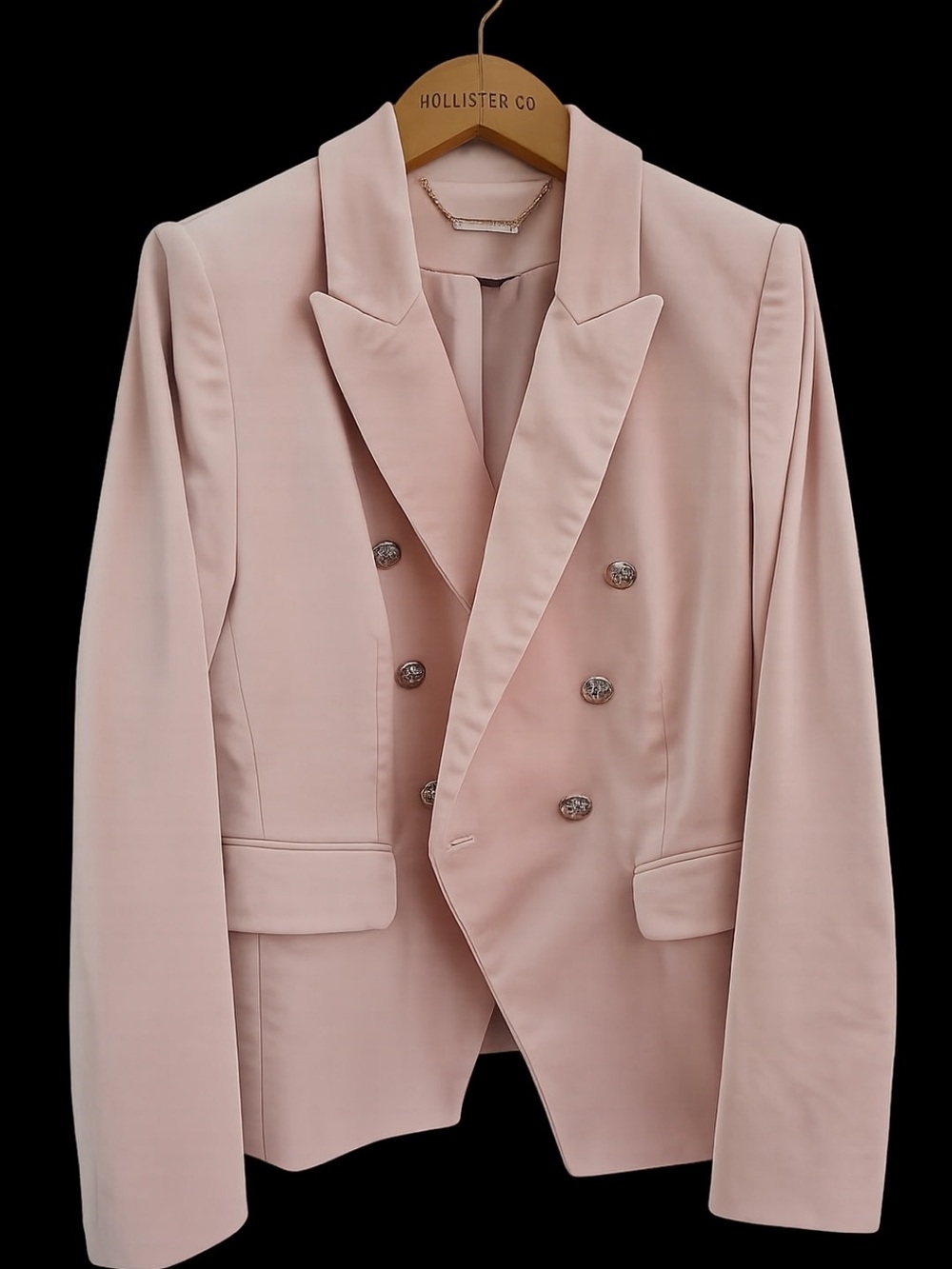 White Black Dusty Pink Double-Breasted Blazer